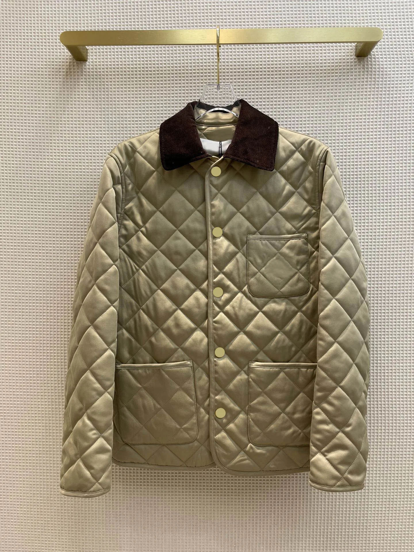 

Plaid Khaki Coats for Women Top Quality 3D Cut Corduroy Lapel Quilted Coats Luxury Brand Multi Pocket Quilted Coats Autumn 2021