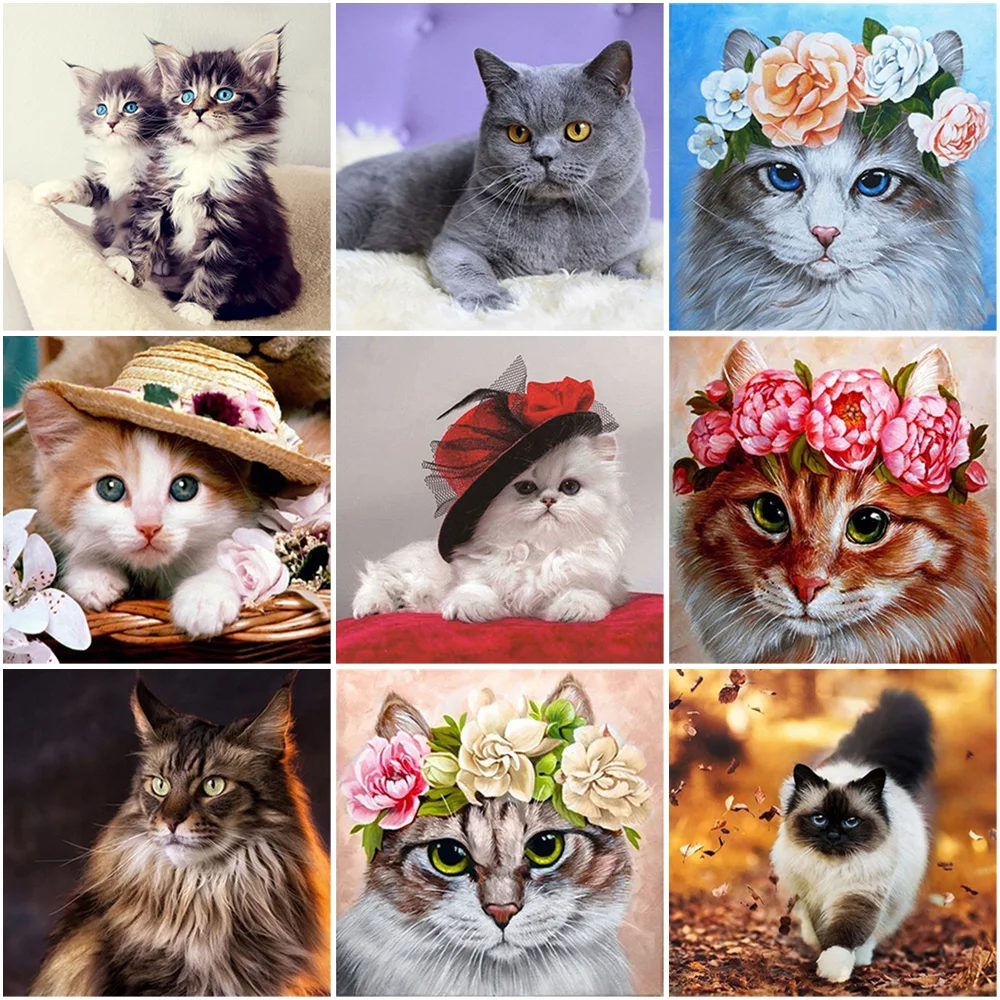 Алмазная 5D картина сделай сам полная круглая вышивка с кошкой животное крестиком