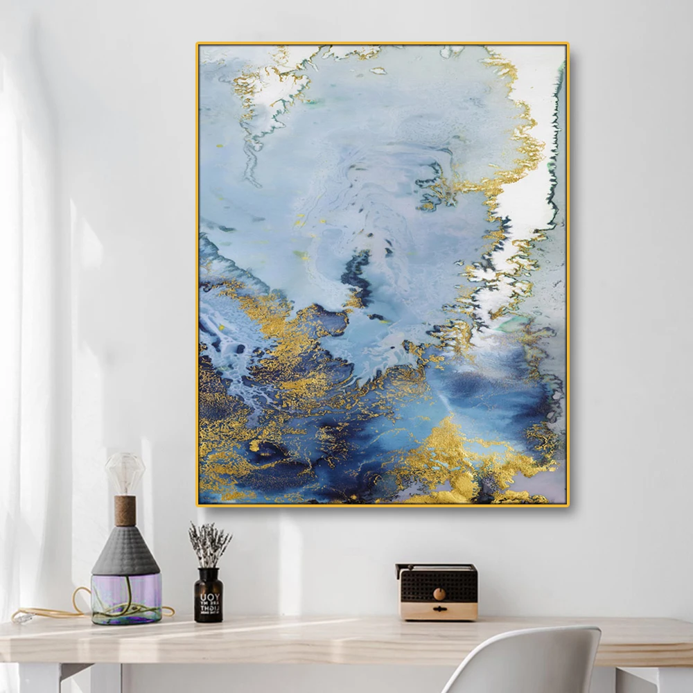 Laeacco синий абстрактный художественный холст живопись каллиграфия настенные