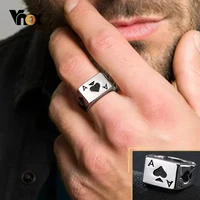 vnox cool poker signet ring for men solid stainless steel square top stamped a heart finger band punk rock vintage gothic ring