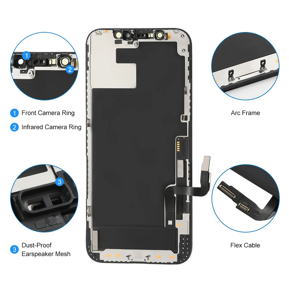 Pantalla t&aacute;ctil LCD de 6,1 pulgadas para m&oacute;vil, montaje de digitalizador de calidad OLED con marco sin p&iacute;xeles muertos, para iPhone 12, 12 Pro, 12 Pro, Max, 12 Mini-3