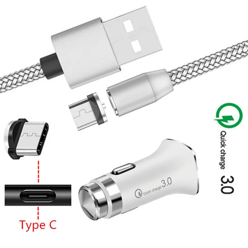 Магнитный кабель типа C QC 3 0 автомобильное зарядное устройство USB для Samsung S8 A80 A30
