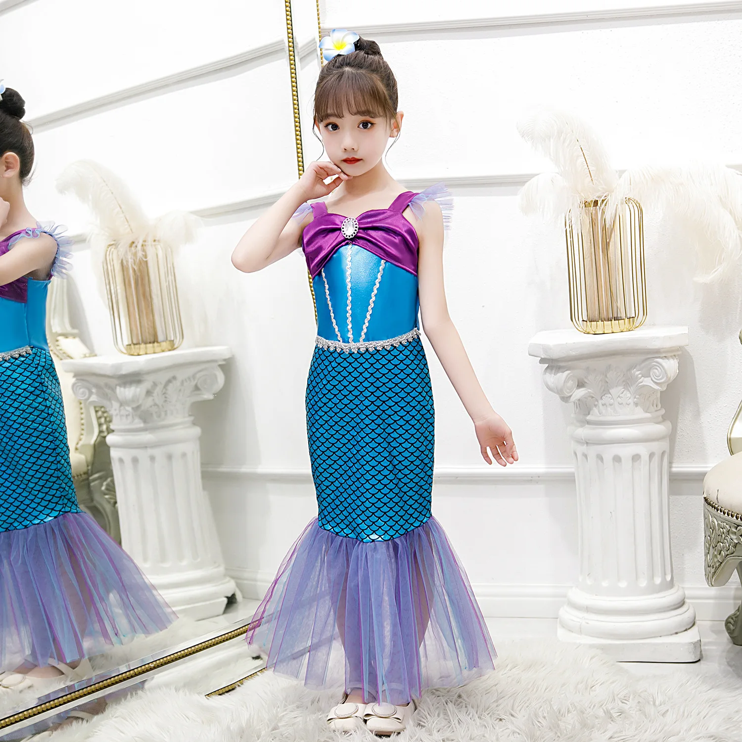 

New Style Girls Lovely Princess Dress Mermaid Cosplay Costume Comfortable Breathable And Quick-Drying Summer Dress Kids Present