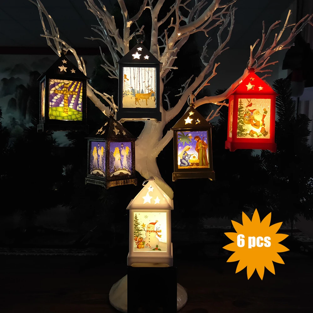 6 шт. светодиодная Рождественская свеча лампа окрашенный подвесной фонарь на