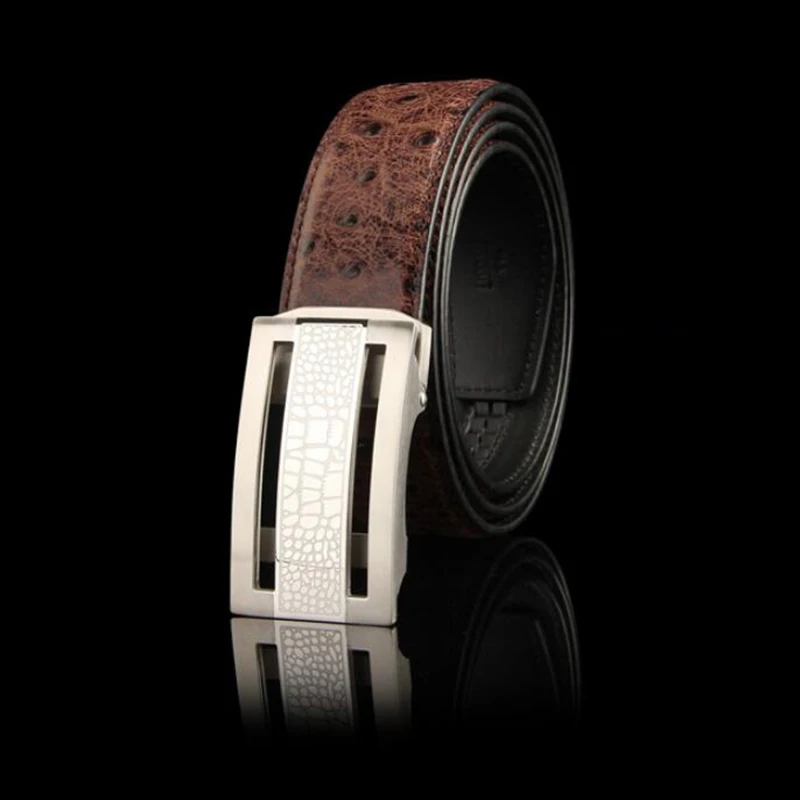 

Automatic Buckle Ostrich Grain Belt Genuine Leather Business Designer Men Stainless Steel Buckle Belt Luxury Jeans Belt XKS136