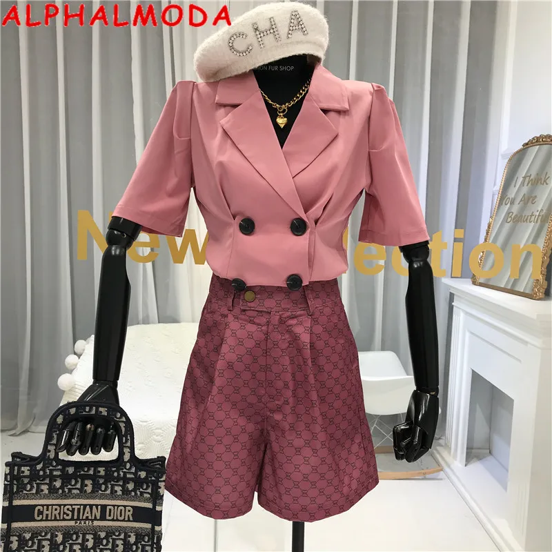 ALPHALMODA 2020 женский костюм с короткими рукавами + шорты летний элегантный модный