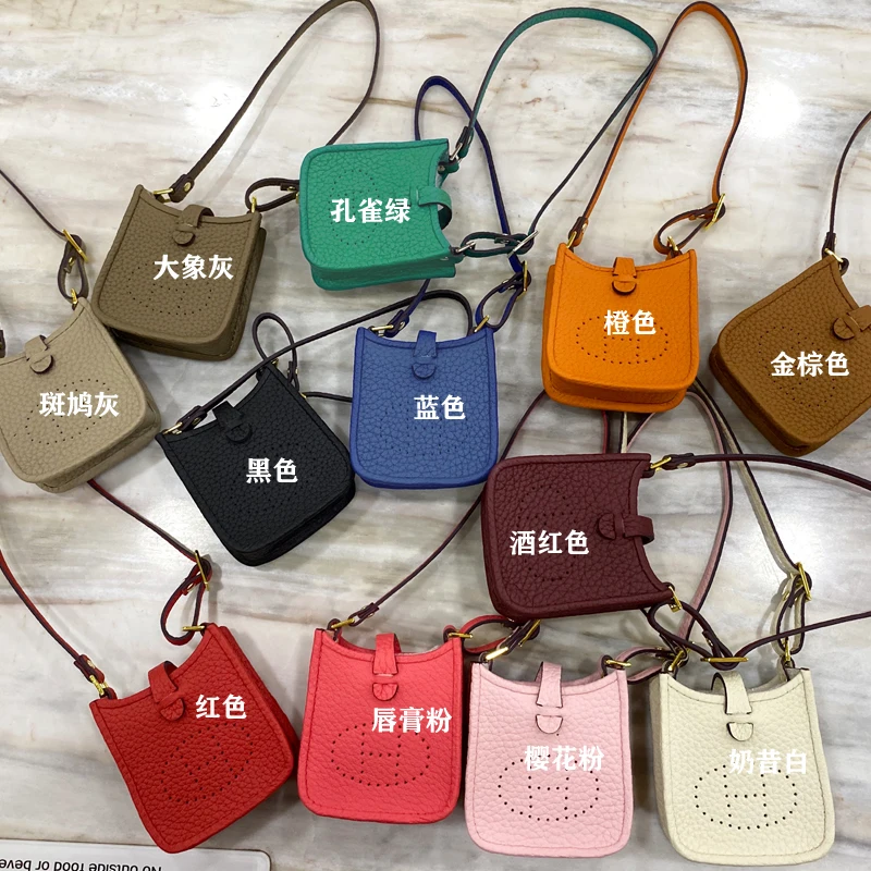 

Luxury Togo Leather Keychain Mini Evelyn Bag Charm Genuine Cow Leather Bag Pendant Trendy Cute Keyring Hot Sale Woman Accessory
