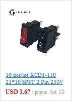 10 шт./партия KCD1 15*10 SPST 250V 3A 2 Pin Красный переключатель для лодки кнопка включения выключения