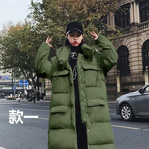 

2021 Women Solid Down Cotton Jacket Female Winter Fashion Hooded Thicker Parkas Pocket Warm Oversize Coat