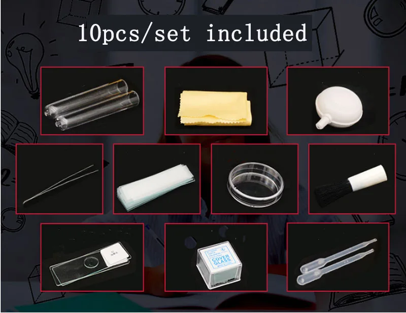 Pinzas para microscopios, cubierta de vidrio deslizante, lámpara de papel, accesorios de microscopio para fabricación de espécimen, 10 Uds./11 Uds. Piezas para microscopios