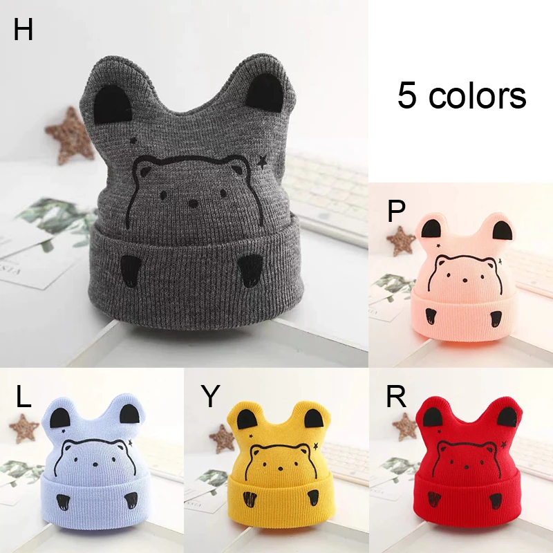 

Knitted Cute Animal Children Hats Autumn Winter Infant Hood Cartoon Baby Warm Hat Hug Bear Print