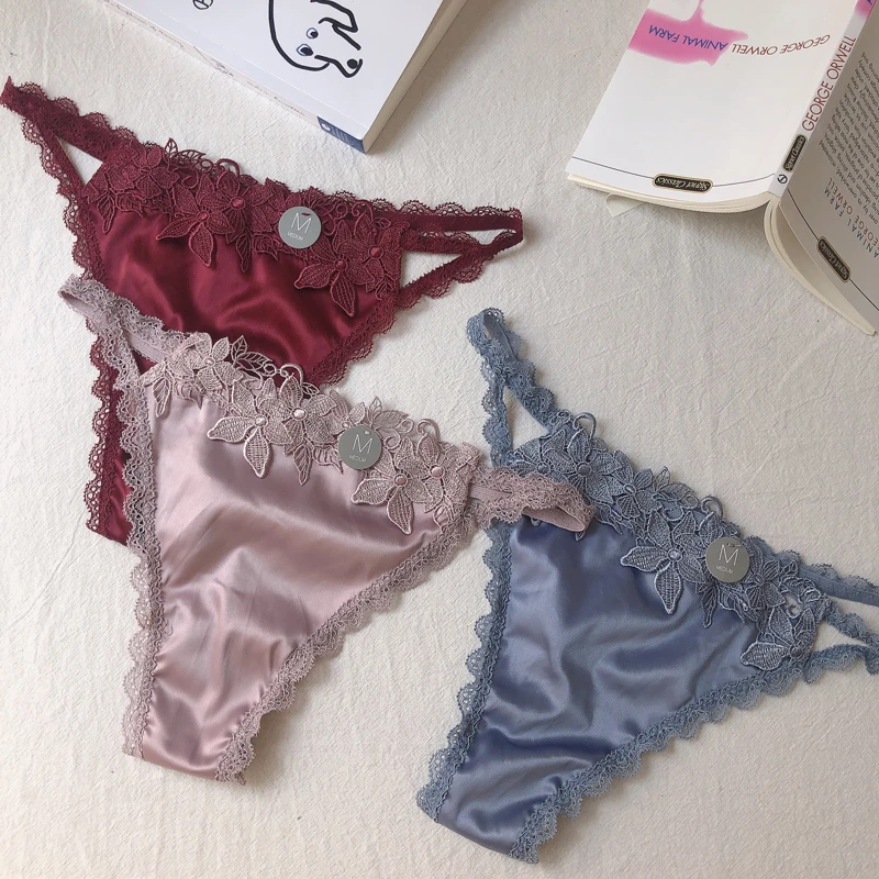 

SP&CITY Luxury Floral Satin Lace Women Underwear Sexy Hollow Out Panties Thong Soft Breathable Seamless Briefs String Lingerie