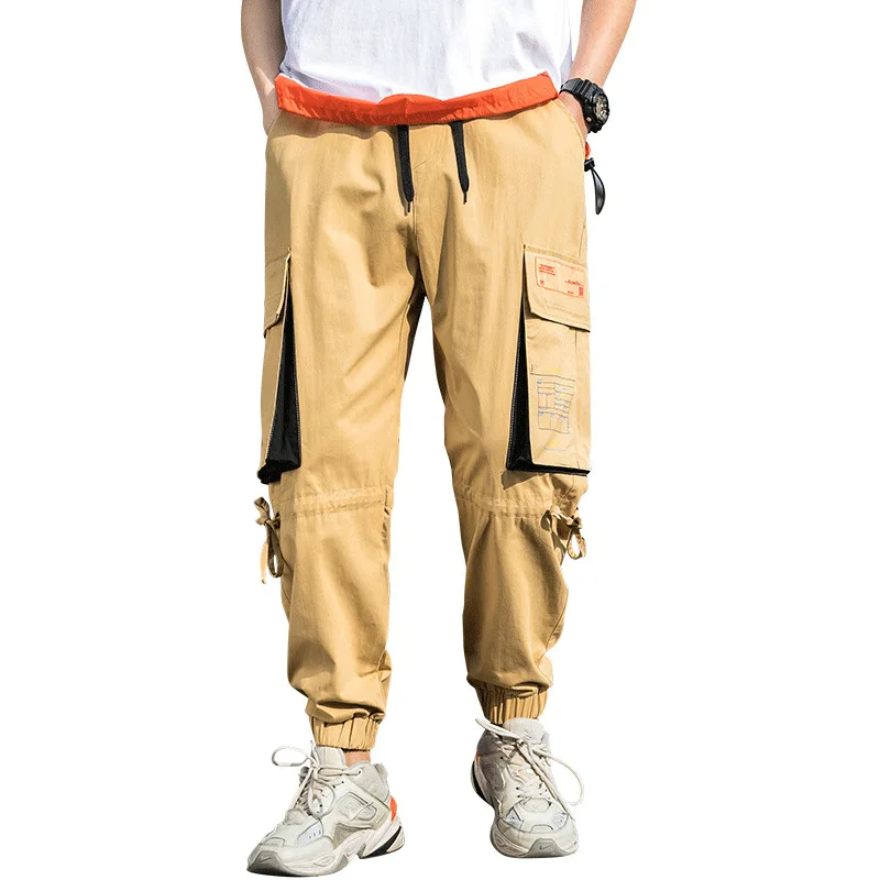 2020 New Hip Hop Joggers Men Black Harem Cargo Pants Multi-pocket Ribbons Man Sweatpants Streetwear Casual Mens 4XL | Мужская одежда