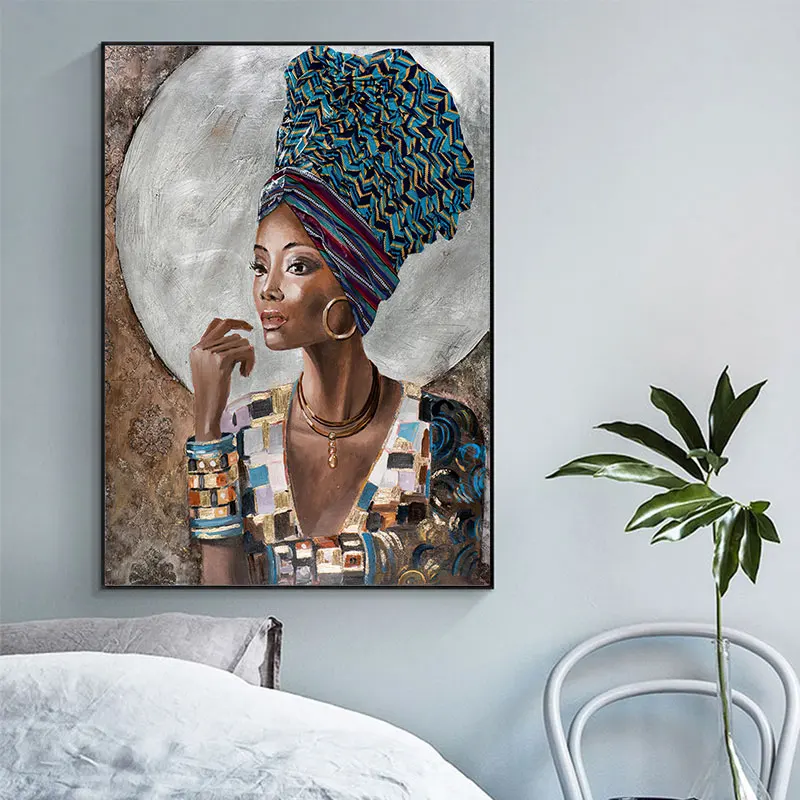 

GOODECOR Black African Woman Red Lips Canvas Painting Posters and Prints Scandinavian Wall Art Picture for Living Room Frameless