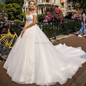 2021 Luxury Wedding Dresses Sexy Off Shoulder Sweetheart Lace Appliques Ball Gown Lace Up Formal Bridal Gowns Vestido De Noiva