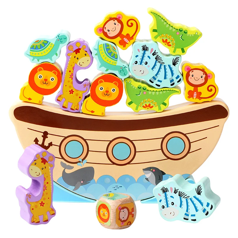 Candice guo! Обучающая деревянная игрушка мультяшное животное Ноев ковчег лодка