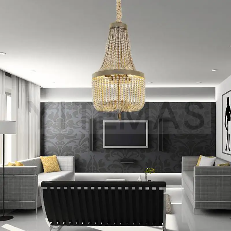 Винтажный деревянный подвесной светильник с бисером в американском стиле