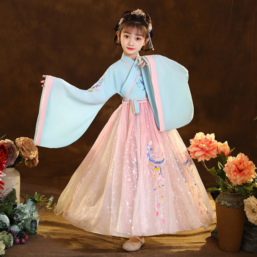 

Traditional Chinese Dress Costumes Hanfu For Girls Ancient Retro Tang New Year Suit Dance Cheongsam Kimono Toddler Cloth