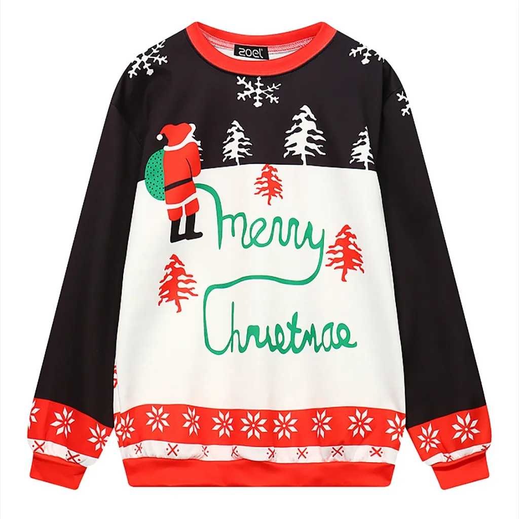 Модные женские свитшоты 2019 зимние красные рождественские Женские топы с длинным