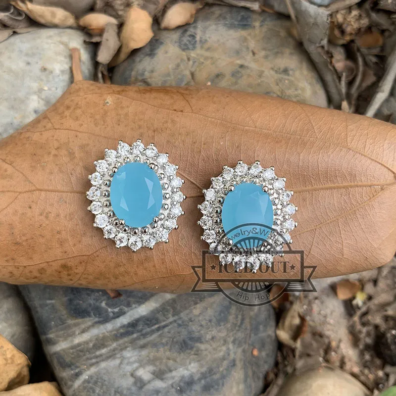 Женские серьги-пусеты с аквамариновым кристаллом милые маленькие