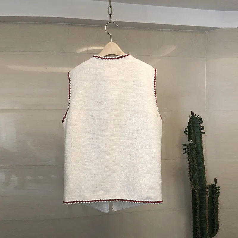 Женский твидовый жилет без рукавов однобортный приталенный в европейском стиле