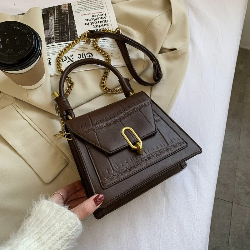 

Textured Small Bag Female 2021 New Trendy Fashion Ladies One-shoulder Small Square Bag Portable All-match Chain Messenger Bag