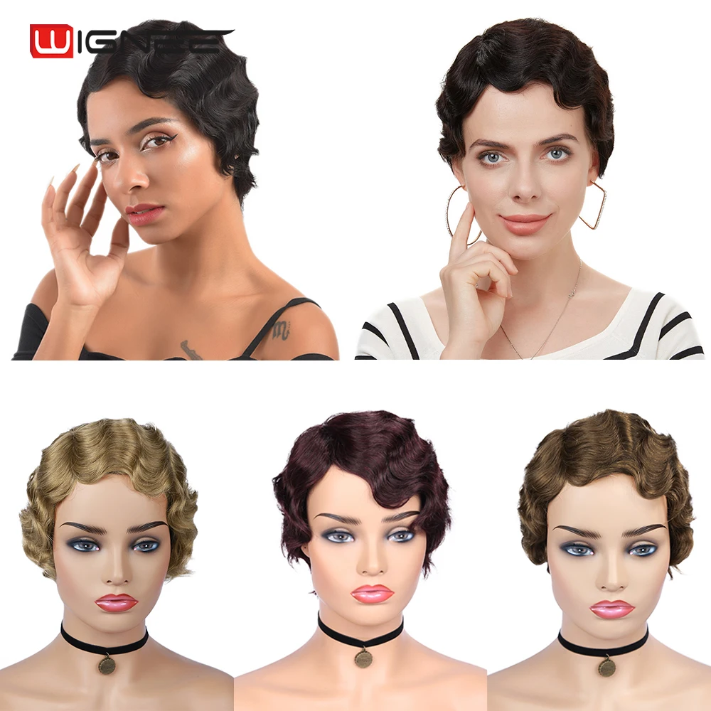 Wignee 6 дюймов 99J короткие человеческие волосы парик для черных/белых женщин Remy