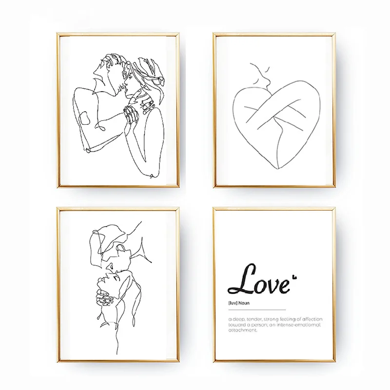 

Home decoration accessories creative wall art abstract line canvas painting nordic modern minimalist characters embrace posters