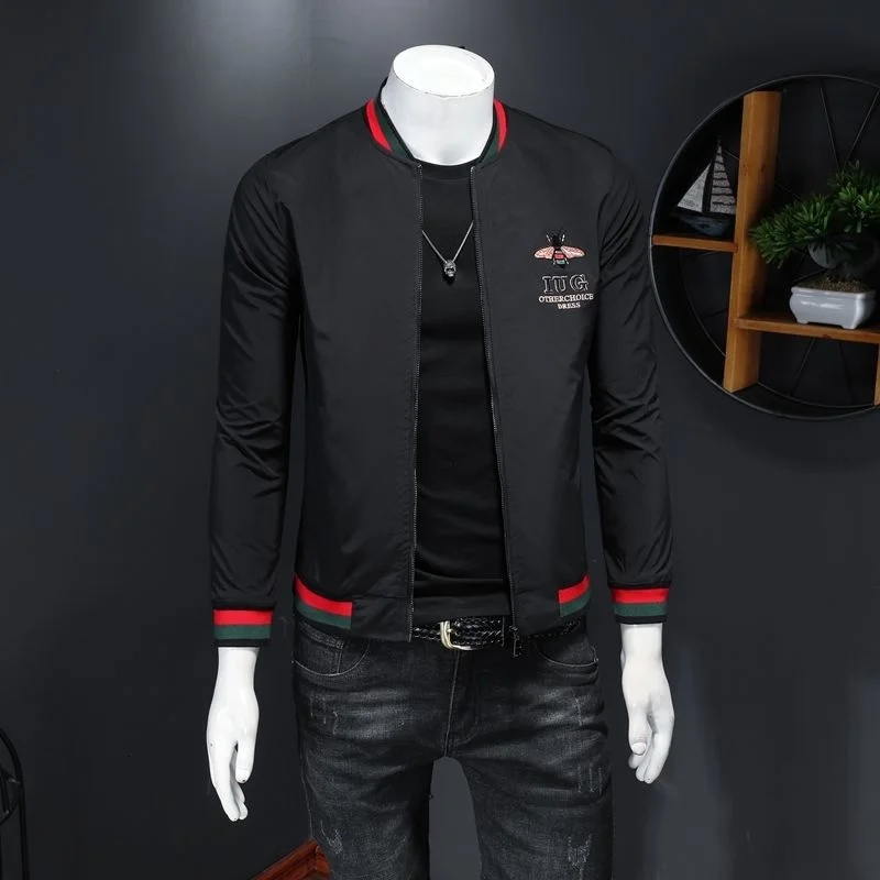 

Mens Spring Autumn Jacket Vintage Bomber Jacket Luxury Jaqueta Masculina Bee Embroidered Jacket Baseball Suit Club Outfit Men