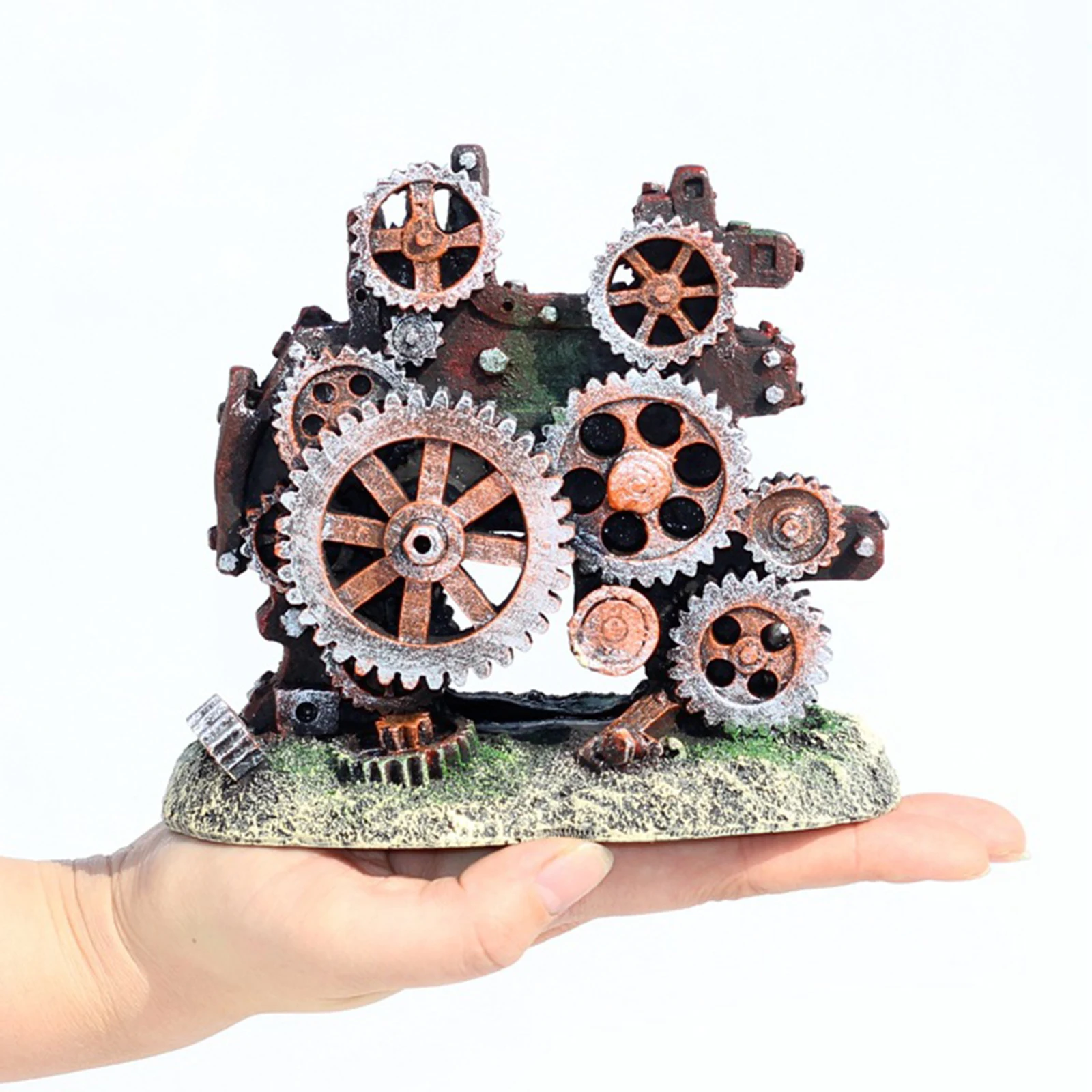 

1pc Unique Aquarium Ornament Machine Gear Landscape Fish Tank Decor Barrel Shelter Crafts Non-Fading