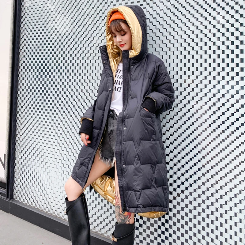 FTLZZ Зимний пуховик 2019 новый женский свободный белый утиный пух Пальто Длинные