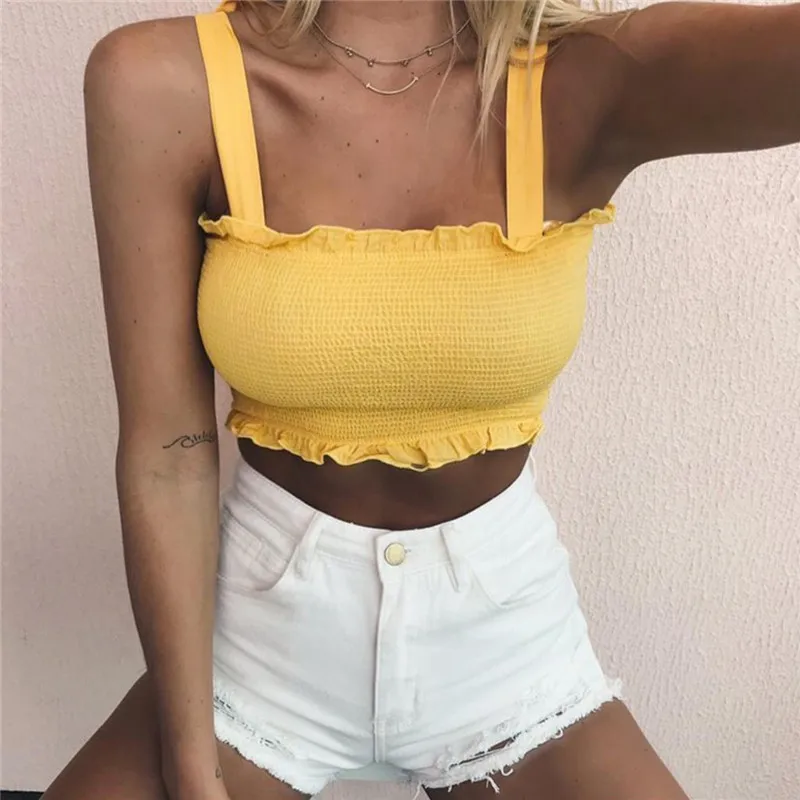 

VBTyBL 2020 New Style summer tops Womens tank top Camisole Summer Fashion Sexy Pleated Lace Up Cropped Top Solid Color Vest