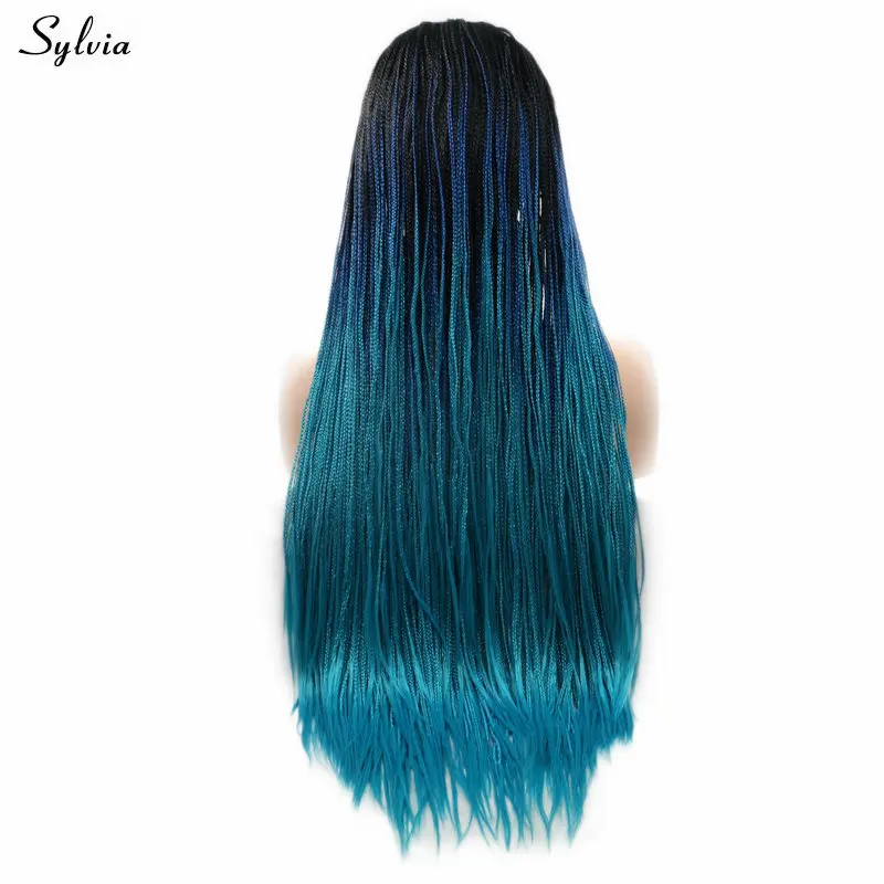 Сильвия черные корни Омбре коричневый/темно синий/желтый блонд кружева спереди