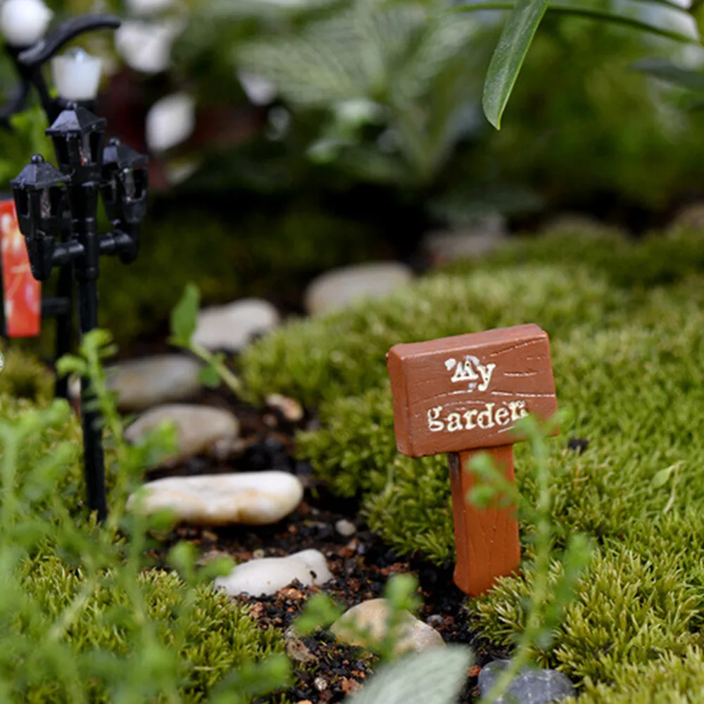 

3Pcs Resin sign board bonsai Figurines Micro Landscape Crafts signboard miniatures fairy garden moss terrarium decor
