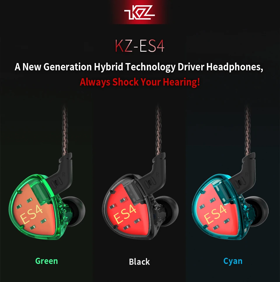 KZ ES4 1DD+ 1BA Hybrid Hifi наушники-вкладыши Динамический драйвер шумоподавление Гарнитура замена кабеля AS10 ZS10 BA10 ZST ES3 ZSN