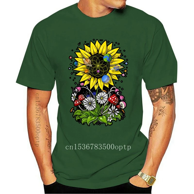 

New Hippie Sunflower Psychedelic Sacred Geometry Flower Of Life T-Shirt