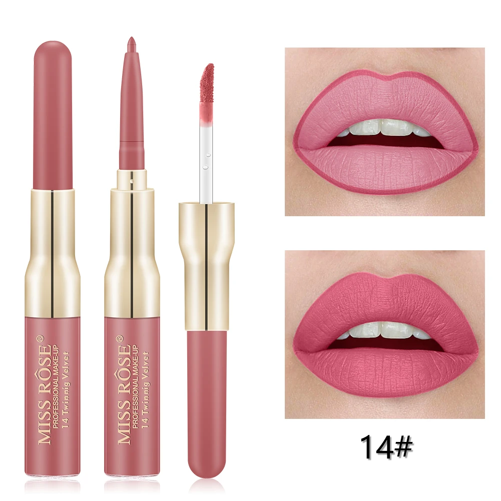 14 Miss Rose 12 Colors Double-ended Lip liner Long-lasting Matte Lip Glaze sexy red Velvet Lipstick Makeup Cosmetics Tools TSLM1 - Цвет: 14