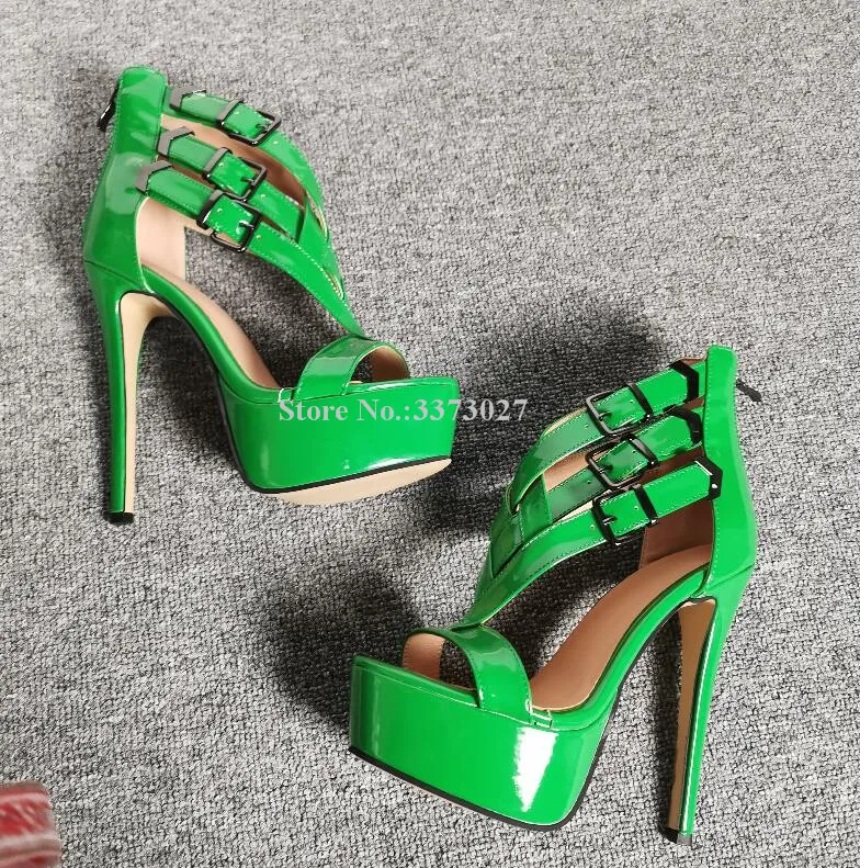Сандалии женские из лакированной кожи босоножки на шпильке и платформе с