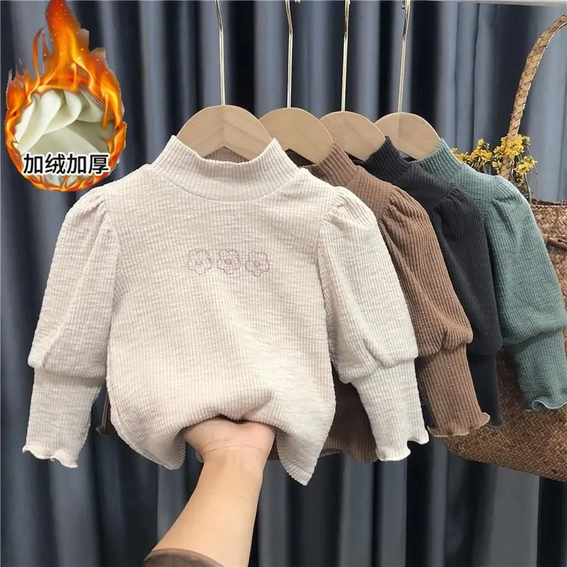 

Baby girls children Plush bottomed shirt autumn winter kids girls thickened tops baby long sleeve Princess shirts P4 350