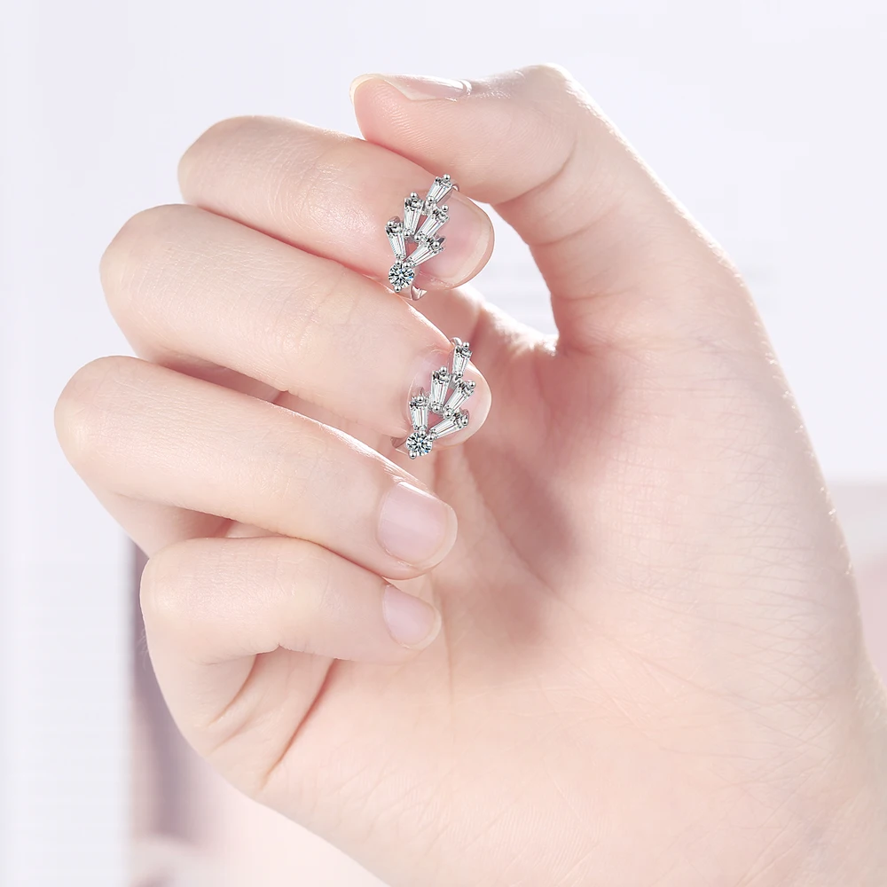 Женские серьги кольца из стерлингового серебра 925 пробы с кристаллами и цветком