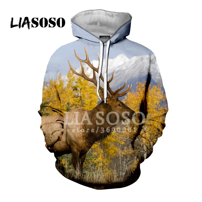 15 LIASOSO, новинка, повседневные, забавные, с оленем, лосем, деревьями, снегом, с 3D принтом, для женщин и мужчин, толстовки с капюшоном, свитера, пуловер, Harajuku, уличная одежда, X0254 - Цвет: 15
