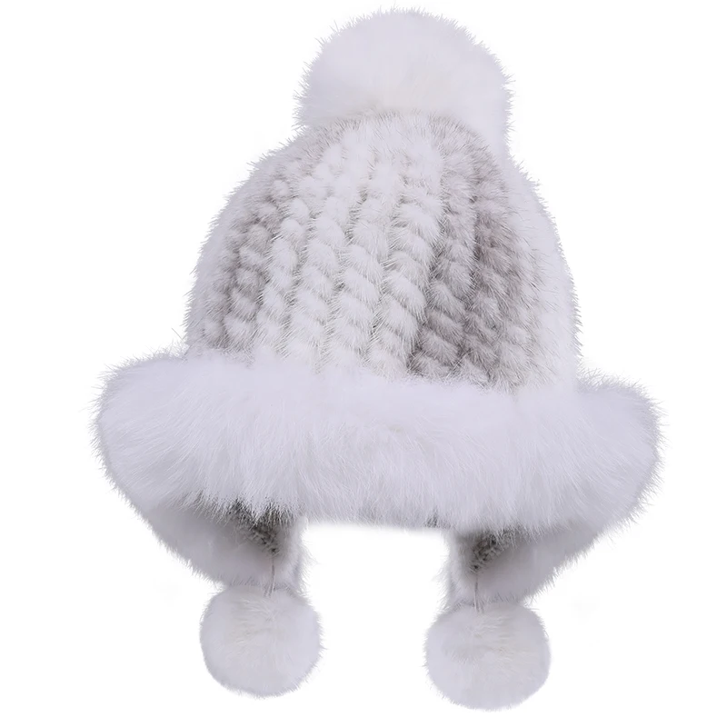 Норковая меховая шапка женская зимняя Милая норковая стеганая теплая с ушками