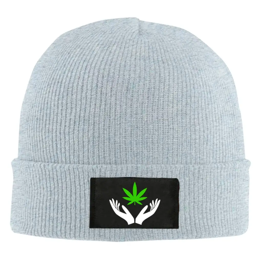 Weed Hands Holding Leaf Black Beanie Men's Women's Winter Warm Ski Skull Cap Knitted hat | Аксессуары для одежды