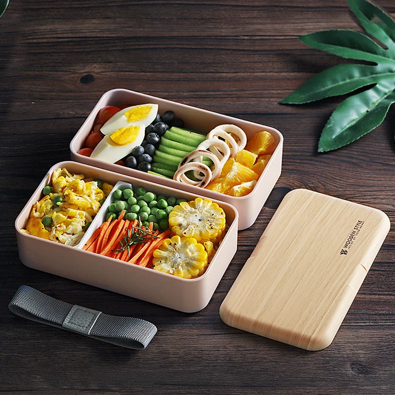 Микроволновый двухслойный Ланч-бокс 1200 мл деревянный салат Bento Box BPA Free