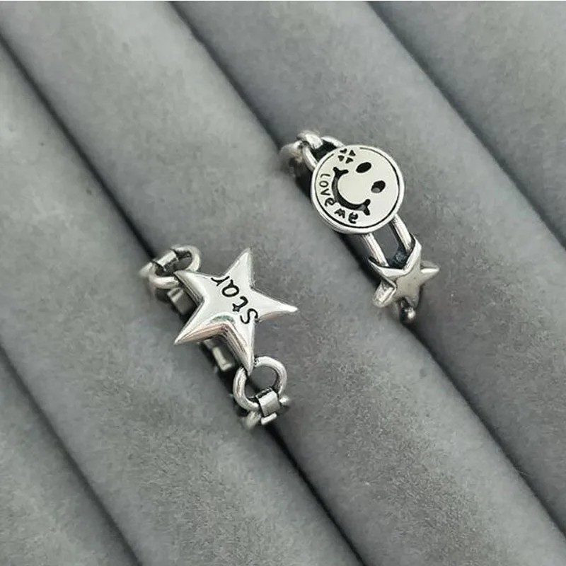 Женское винтажное серебряное кольцо открытое двойное в ретро стиле со звездами