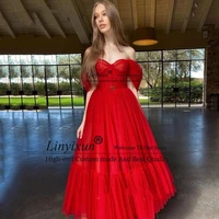 sexy red off the shoulder prom dresses ankle length a line elegant lady formal long evening party gowns vestidos de fiesta