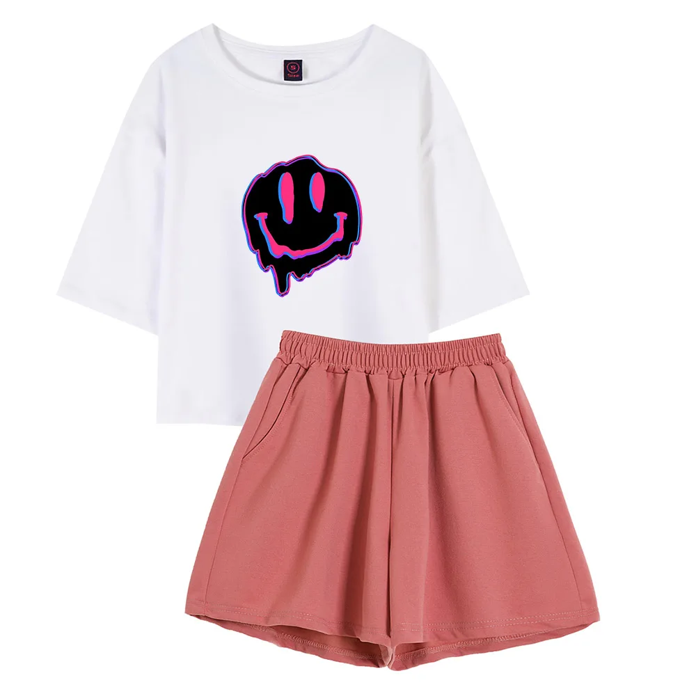 

Fashion Gothic Harajuku Kawaii Graphic Tshirt Cotton Women Shorts Plus Size Girls Crop Tops Pajama Sets Vintage Pastel Sleepwear