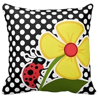 jbralid ladybug on black and white polka dots pillow cover cotton linen indoor decor throw pillow case