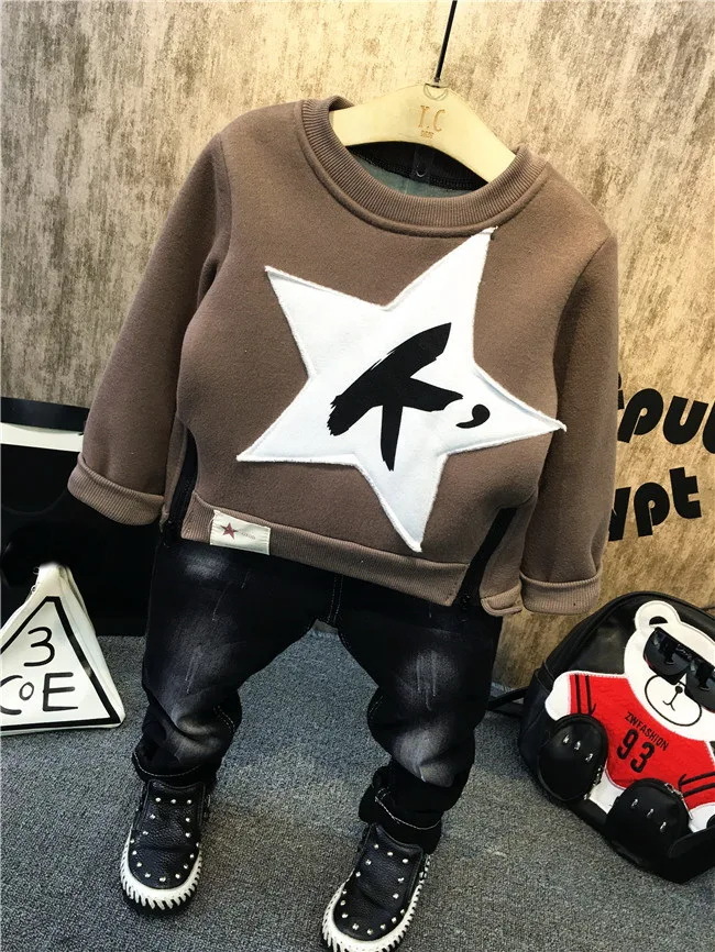 Children Clothing Boys Sets Winter Kids Clothes Baby Boy Long Sleeve Thick T-shirt + Jeans Sport Suits | Детская одежда и обувь