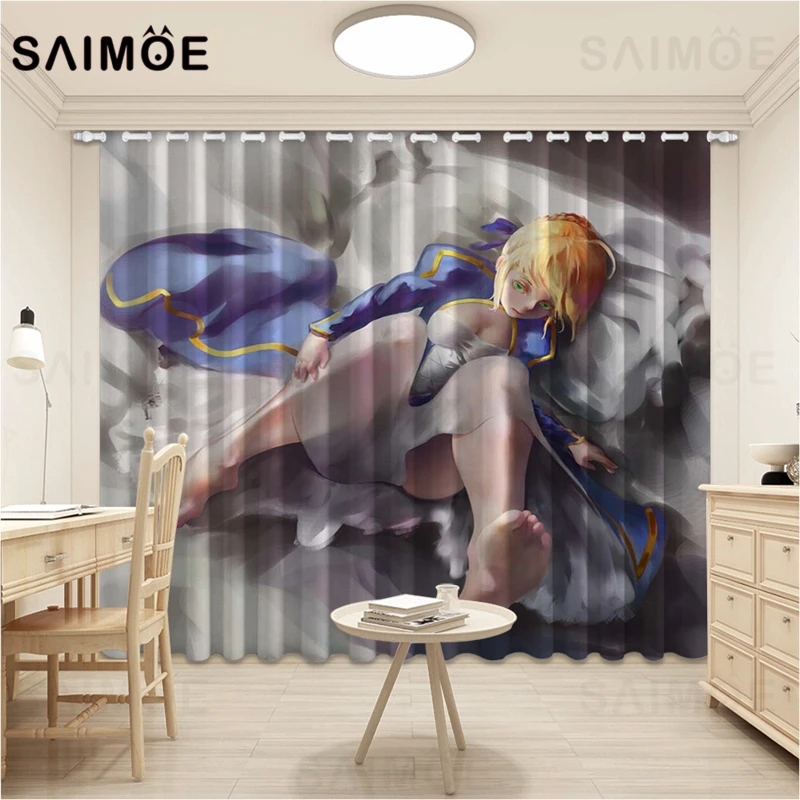 SAIMOE Fatestay Night Anime Curtains Sexy Striped Bikin Curtain For Living Room Female Bedroom Ultra Thin Micro Shading | Дом и сад